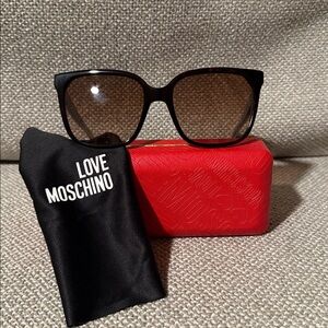 Love Moschino Brown Havana and Blue Sunglasses with Red Case and cloth NEW